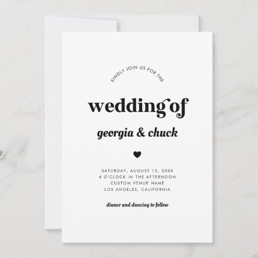 Minimale Retro Script & Hart 70s bruiloft Monogram Kaart (Voorkant)