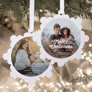 Minimale Retro Typografie 2 Foto Vrolijk Kerstfees Ornament Kaart