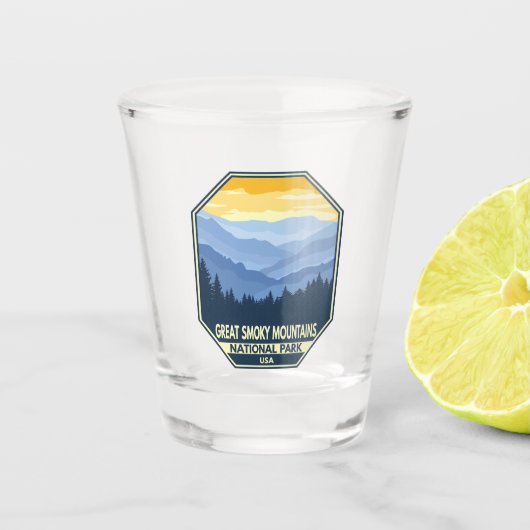 Minimale retro van het nationaal park Great Smoky Shot Glas (Voorkant)