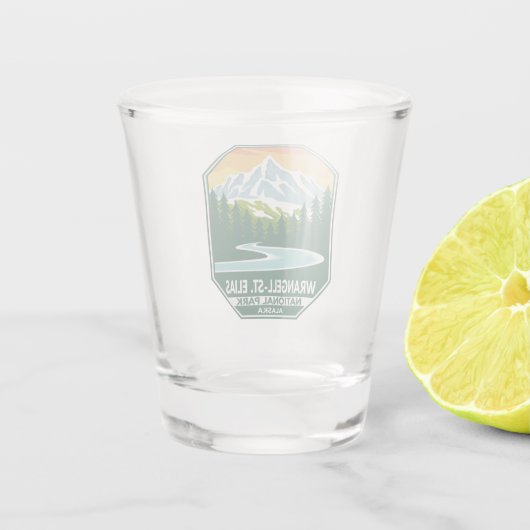 Minimale retro van het nationaal park Wrangell St Shot Glas (Achterkant)