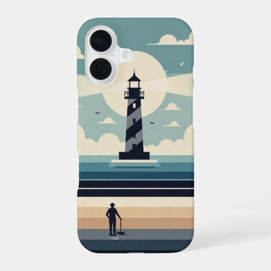 Minimale Retro Vuurtoren iPhone 16 Hoesje (Achterkant)