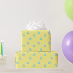 Minimale retro Y2k Pastel Blue Flowers Yellow Cadeaupapier