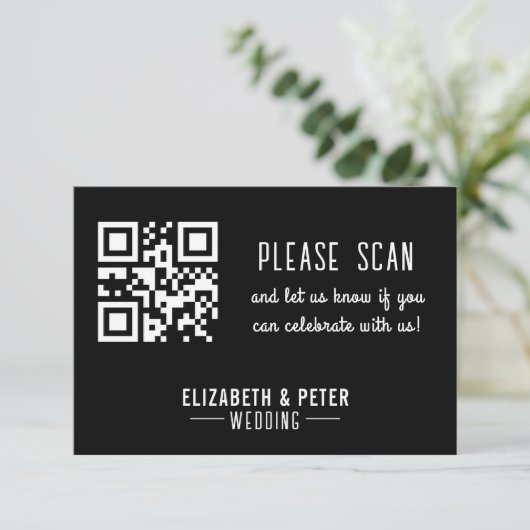 Minimale Retro Zwart Wit Bruiloft RSVP Kaartje (Staand voorkant)