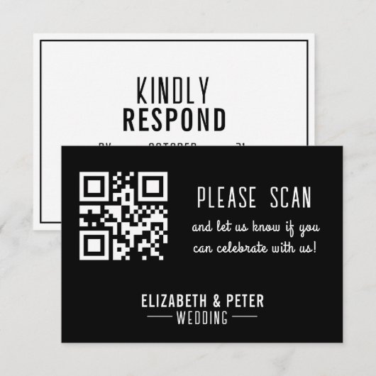 Minimale Retro Zwarte Witte Trouwdag RSVP Kaartje (Voorkant / Achterkant)