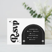 Minimale Retroboog zwart-wit RSVP Kaartje (Staand voorkant)