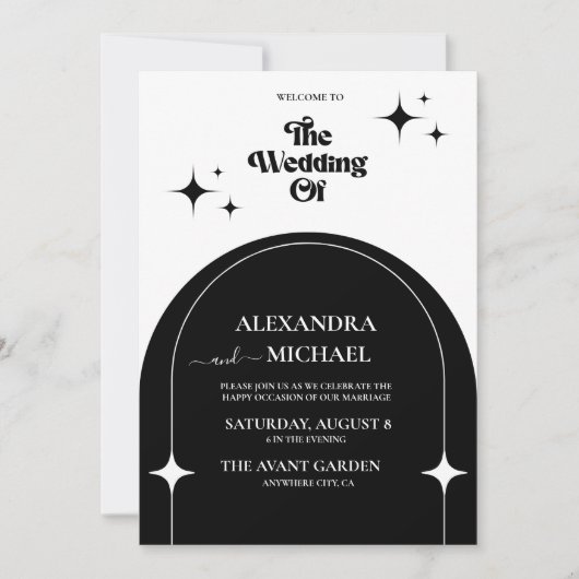 Minimale Retroboog zwarte en witte uitnodiging (Voorkant)