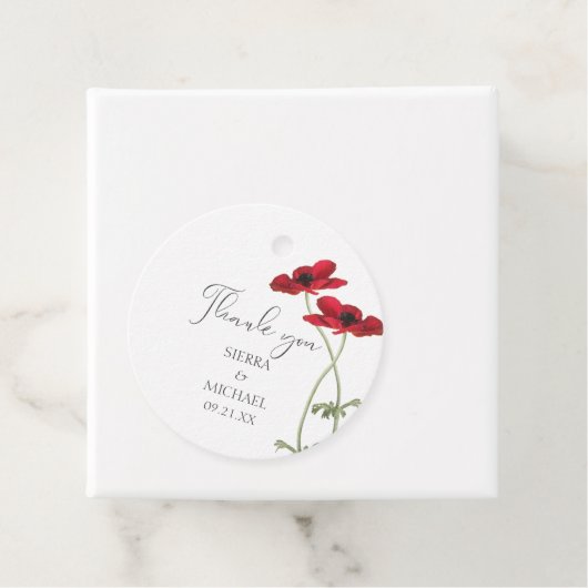 Minimale Rode Bloemen Botanische Dank u Bruiloft Bedankjes Labels (In situ)