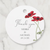 Minimale Rode Bloemen Botanische Dank u Bruiloft Bedankjes Labels (Voorkant)