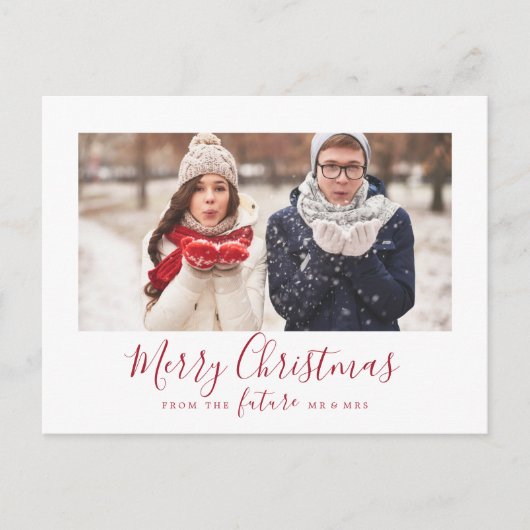 Minimale Rode Kerst sparen de Datum Foto Feestdagenkaart (Voorkant)