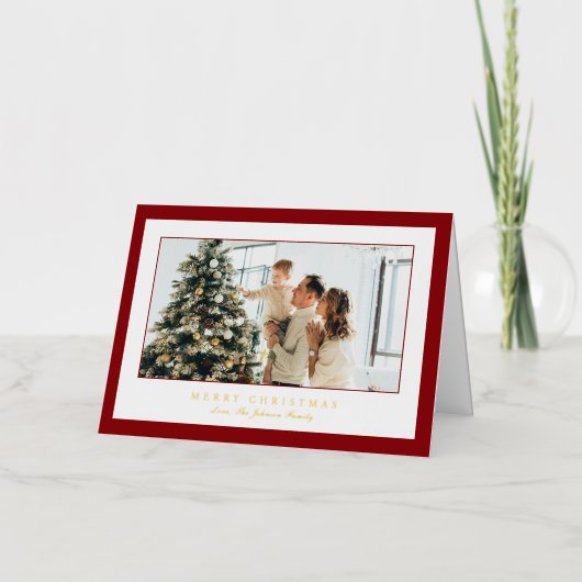 Minimale rode rand foto Elegante kerst Folie Feestdagenkaart (Voorkant)