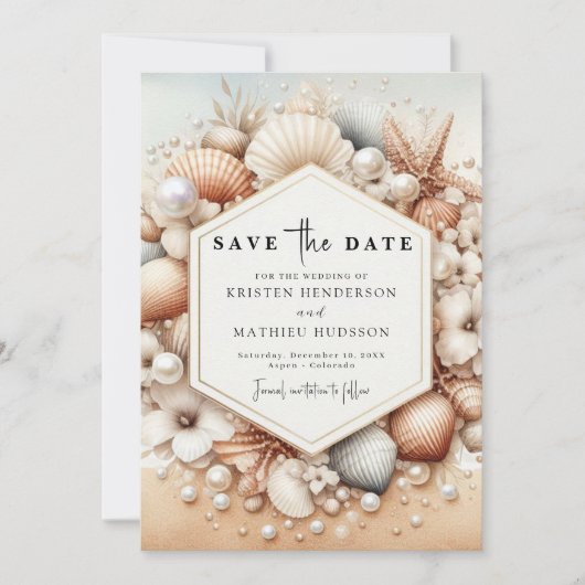 Minimale romantische strand bruiloft save the date (Voorkant)