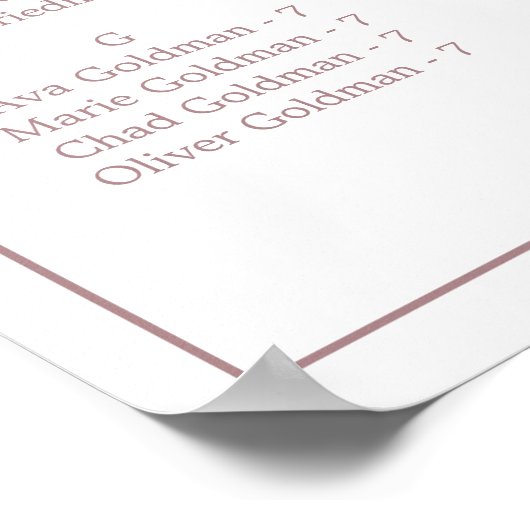 Minimale Roos Gold Alfabetical Seating Chart Poster (Hoek)