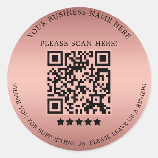 Minimale Roos Gold Business Name QR-code Ronde Sticker (Voorkant)