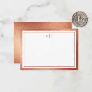 Minimale Roos Gold Faux-Folie Twee-grensmonogram Notitiekaartje
