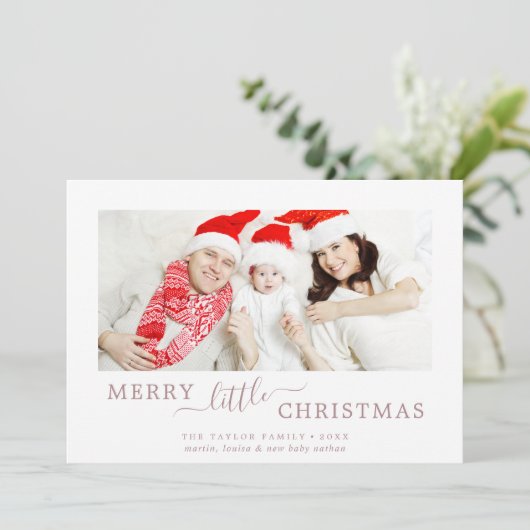 Minimale Roos Gold Merry Little Kerstmis Baby Feestdagenkaart (Staand voorkant)