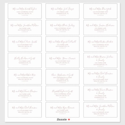 Minimale Roos Gold Wedding Guest Adresetiketten Sticker (Vel)