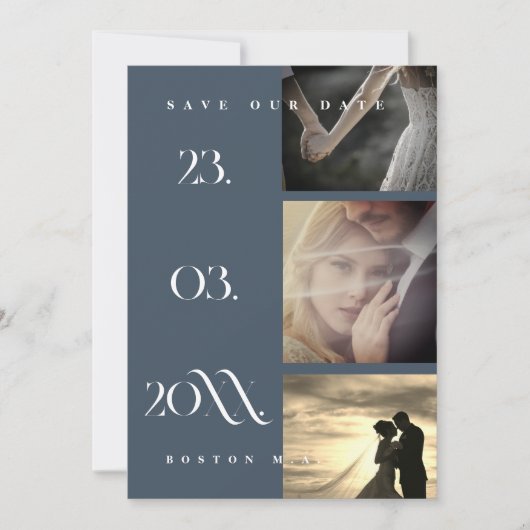 Minimale Royal Blue Opulence Script Foto Bruiloft Save The Date (Voorkant)