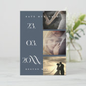 Minimale Royal Blue Opulence Script Foto Bruiloft Save The Date (Staand voorkant)