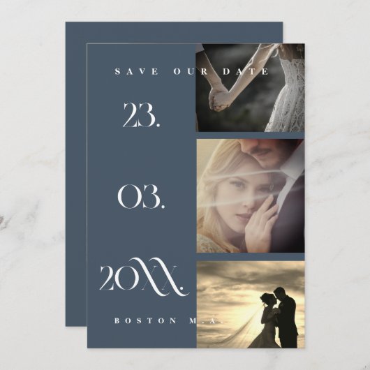 Minimale Royal Blue Opulence Script Foto Bruiloft Save The Date (Voorkant / Achterkant)