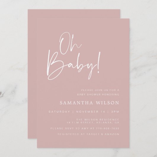 Minimale roze Baby shower uitnodiging (Voorkant / Achterkant)