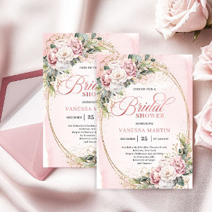 Minimale Roze Bloemen Gouden Bruiloftsfeest Kaart