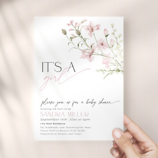 Minimale Roze Bloemige Baby in Bloom Baby Shower U Kaart