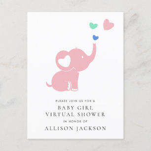 Minimale roze ellephant Baby Girl Virtual Shower Uitnodiging Briefkaart