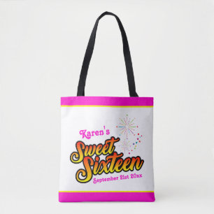 Minimale Roze en Gele Streep Bands Sweet Sixteen Draagtas