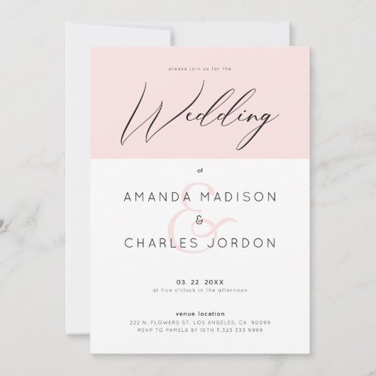 Minimale roze en witte en bruiloftstypografie kaart (Voorkant)