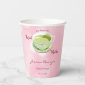 Minimale Roze Matcha Bruiloft met Kersenbloesem Papieren Bekers (Achterkant)