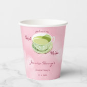 Minimale Roze Matcha Bruiloft met Kersenbloesem Papieren Bekers (Voorkant)