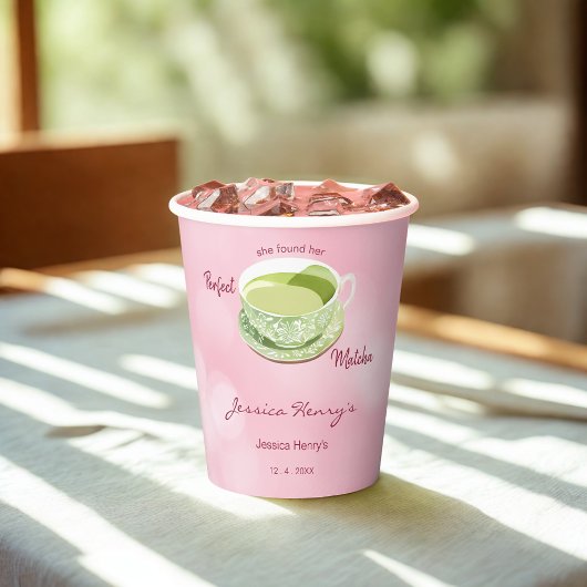 Minimale Roze Matcha Bruiloftsfeest met Kersenbloe Papieren Bekers