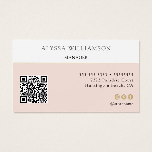 Minimale roze met QR-code Visitekaartje (Achterkant)