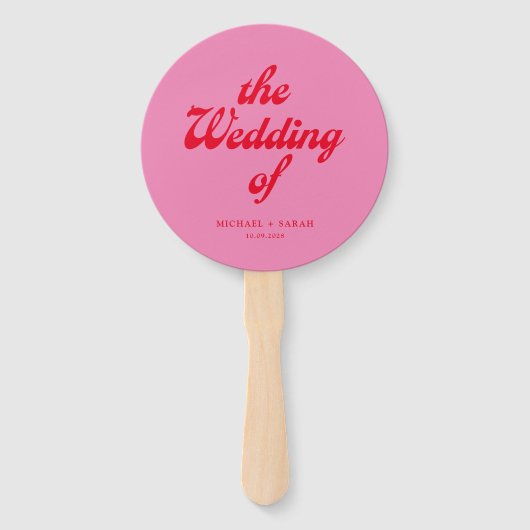 Minimale roze rode retro bruiloft handwaaier (Voorkant)