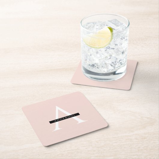 Minimale roze roze gepersonaliseerde naam vierkante kartonnen onderzetter (Insitu)
