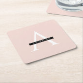 Minimale roze roze gepersonaliseerde naam vierkante kartonnen onderzetter (Schuin)