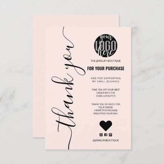 Minimale roze tekenvolgorde Hartelijk dank Bedankkaart (Voorkant / Achterkant)