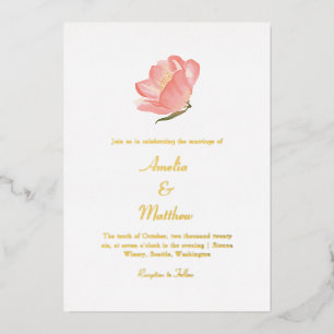 Minimale roze Waterverf Floral Wedding Gold Folie Uitnodiging