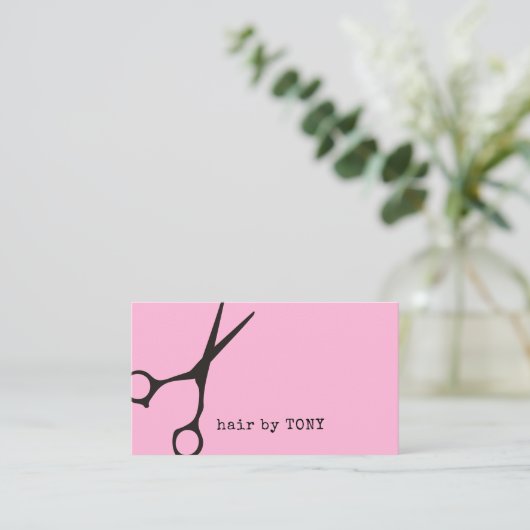 Minimale roze zwarte schaar haarlijst visitekaartje (Staand voorkant)