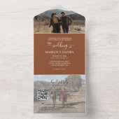 Minimale RSVP-bruiloft met Terracotta QR-code All In One Uitnodiging (Binnen)