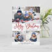 Minimale Rustic 4-FOTO-kerstgroet Feestdagenkaart (Staand voorkant)