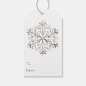 Minimale Rustieke Waterverf Sneeuwvlok Kerst Cadeaulabel (Voorkant)