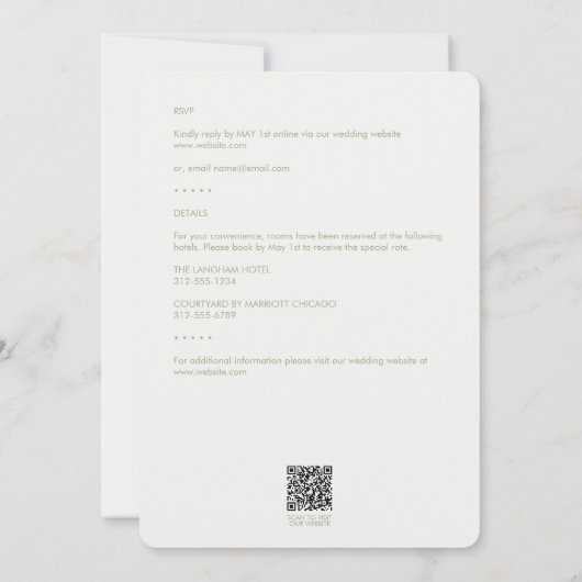 Minimale Sage Foliage Outline All-in-One Bruiloft Kaart (Achterkant)