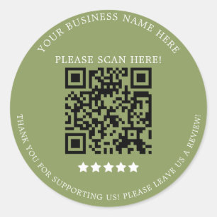 Minimale Sage Green Business Name QR Code Ronde Sticker
