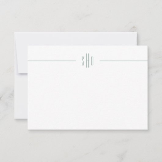 Minimale Sage Green Monogram Note Card Stationery Notitiekaartje (Voorkant)