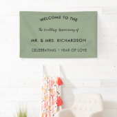 Minimale Sage Green Simple 1st Wedding Jubileum Spandoek (Insitu)
