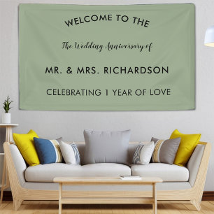 Minimale Sage Green Simple 1st Wedding Jubileum Spandoek