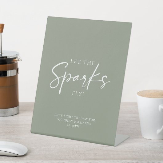 Minimale Sage Green Weddenschap Sparkler Verzenden Reclamebord Met Voetstuk (Insitu)