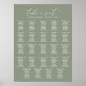 Minimale Sage Green Wedding 24 Table Seating Chart Poster (Voorkant)