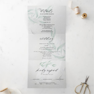 Minimale Salie Eucalyptus Grijze Aquarel Tri-Fold Drieluik Uitnodiging